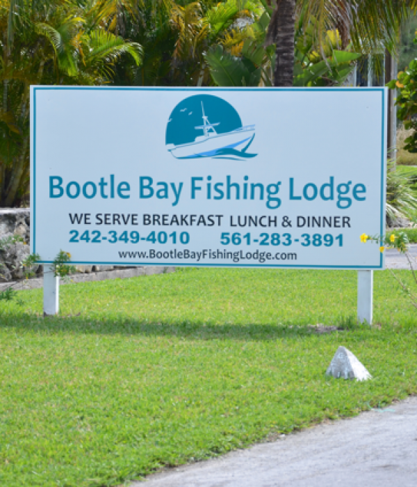 Bootle Bay Fishing Lodge front lawn sign